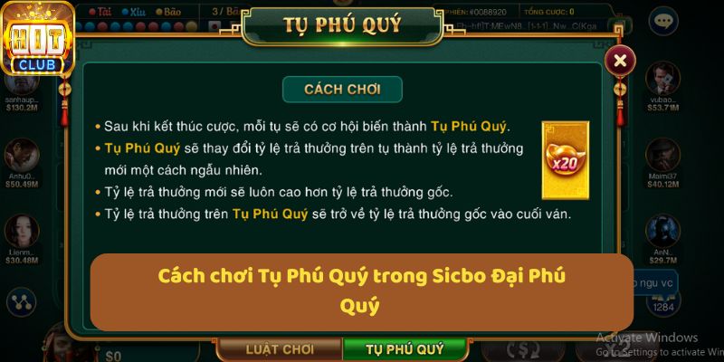 Cách chơi Tụ Phú Quý trong Sicbo Đại Phú Quý